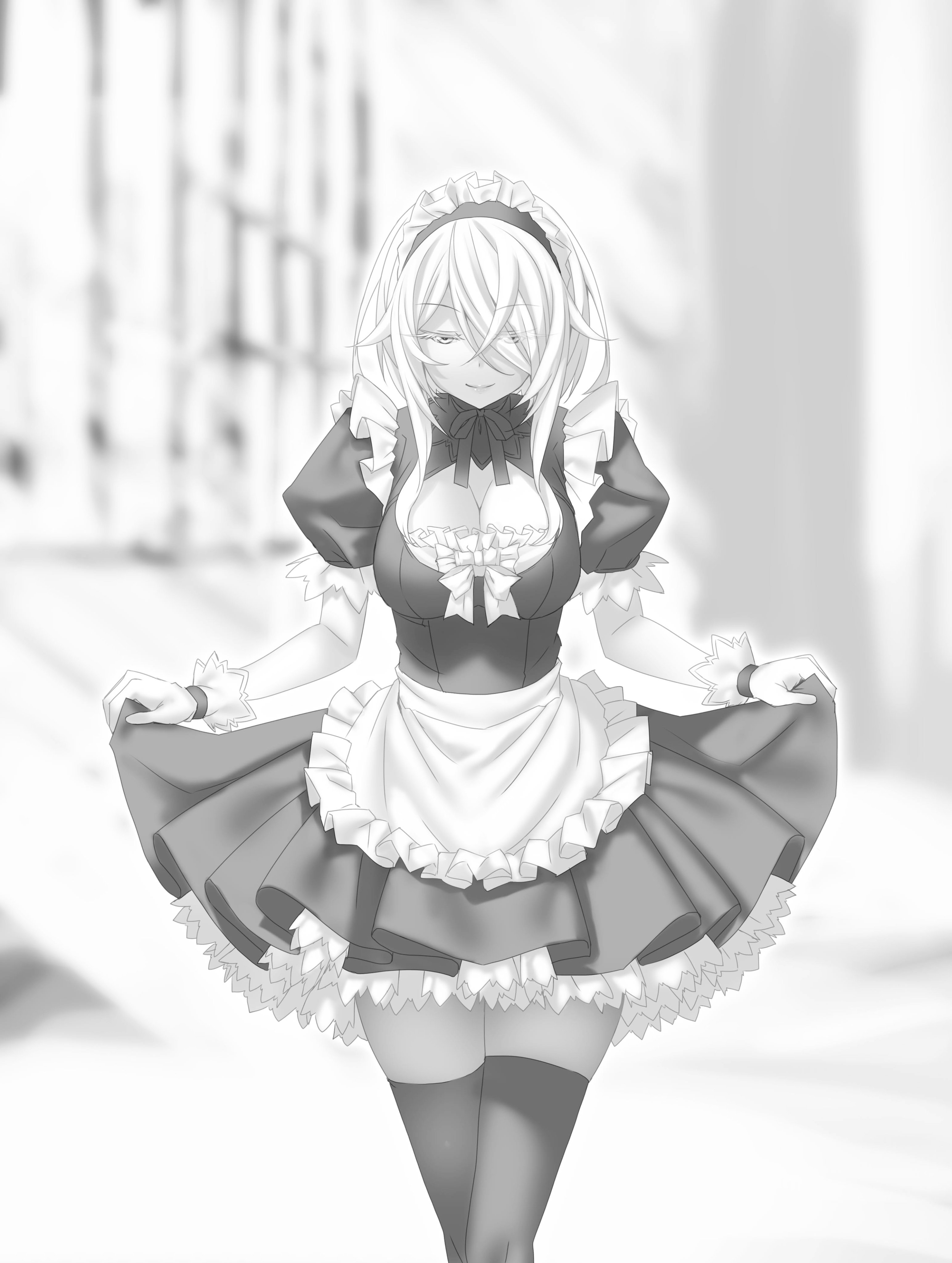 Kannatsuki Noboru Magical Explorer Cleavage Dress Maid Monochrome Skirt Lift Thighhighs 2845